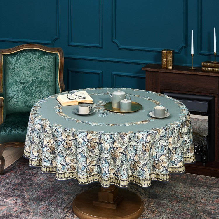 Скатерть круглая "листья морриса" gold stripe d150 см , 100% хлопок , твил, пропитка Lefard (850-752-26)