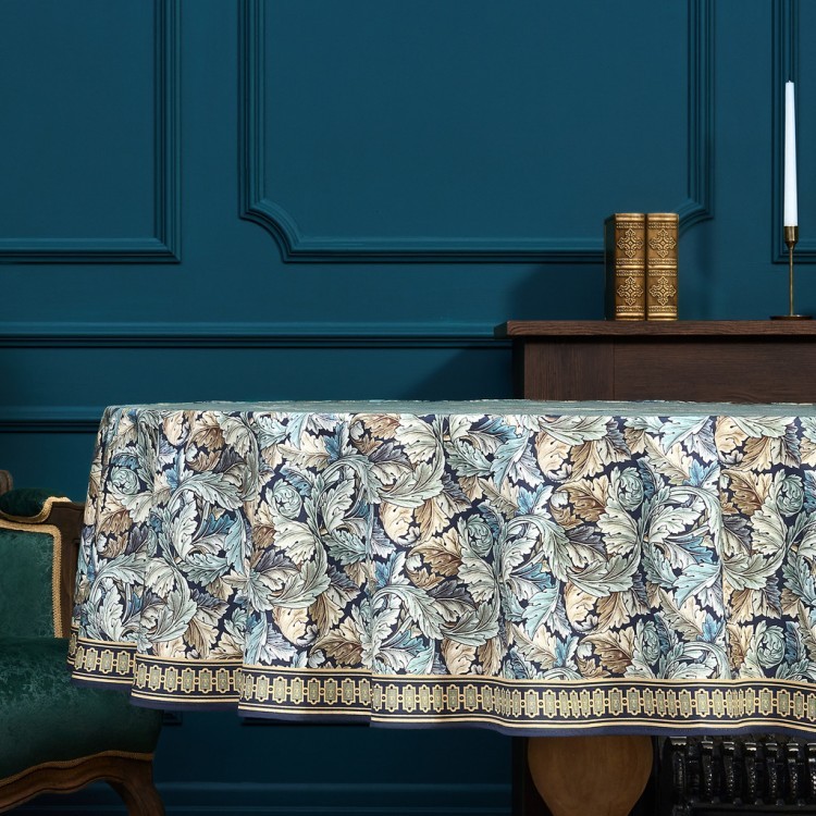 Скатерть круглая "листья морриса" gold stripe d150 см , 100% хлопок , твил, пропитка Lefard (850-752-26)