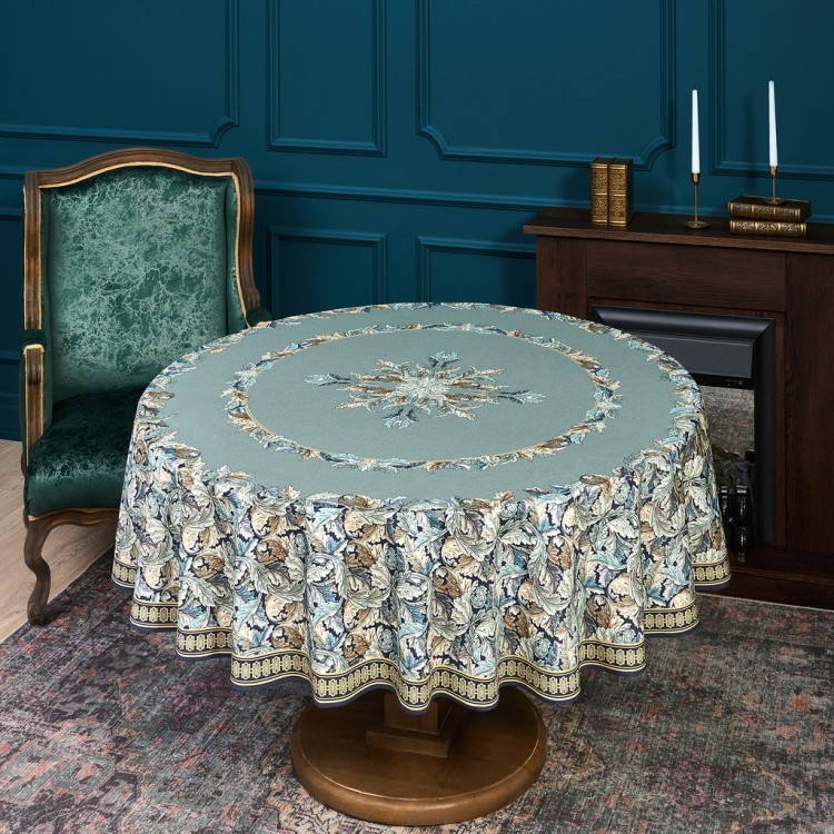 Скатерть круглая "листья морриса" gold stripe d150 см , 100% хлопок , твил, пропитка Lefard (850-752-26)