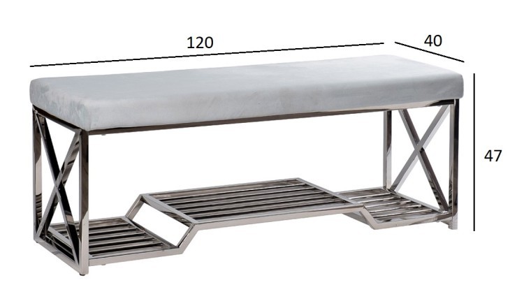Банкетка голубой велюр/хром 120*40*47см (TT-00007869)