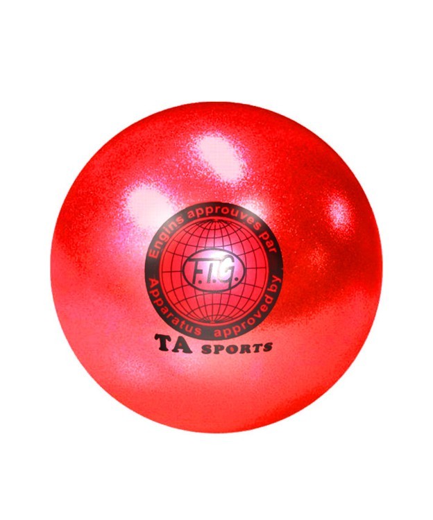Мяч для художественной гимнастики T9, 19 см, 400 г, красный с блестками (D-4622) 