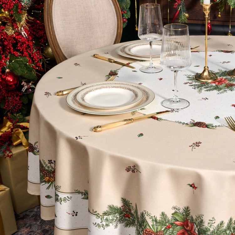 Скатерть круглая "celebration" 190см ,бежевый, 100% хлопок,твил,горох пропитка Lefard (850-734-22)