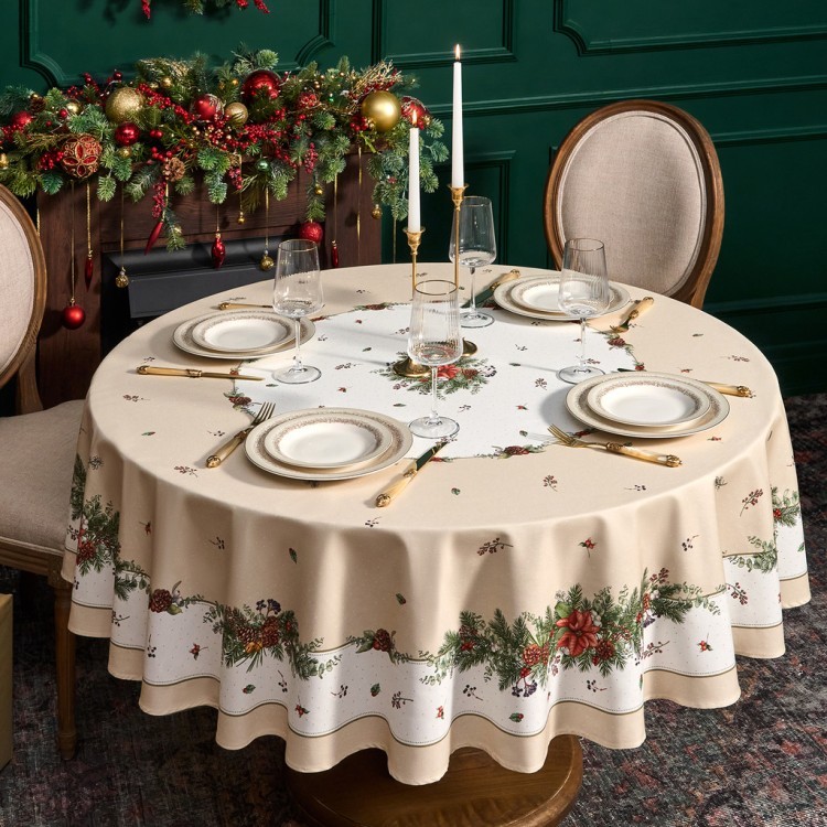 Скатерть круглая "celebration" 190см ,бежевый, 100% хлопок,твил,горох пропитка Lefard (850-734-22)