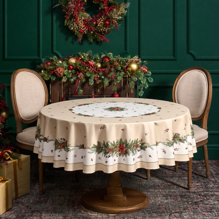 Скатерть круглая "celebration" 190см ,бежевый, 100% хлопок,твил,горох пропитка Lefard (850-734-22)