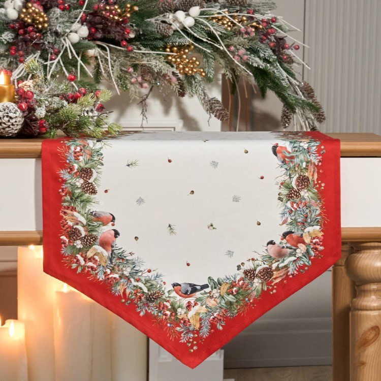 Дорожка "морозко.снегири" 45х145см ,красный, 100% хлопок,твил пропитка (850-745-3) 