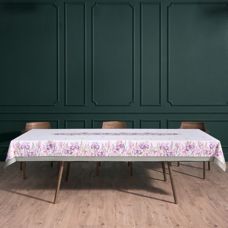 Скатерть "ирисы" 140х300см ,белый, 100% хлопок,твил пропитка Lefard (850-743-24)