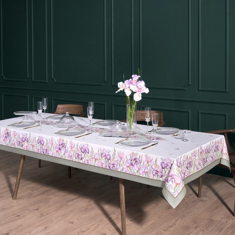 Скатерть "ирисы" 140х300см ,белый, 100% хлопок,твил пропитка Lefard (850-743-24)