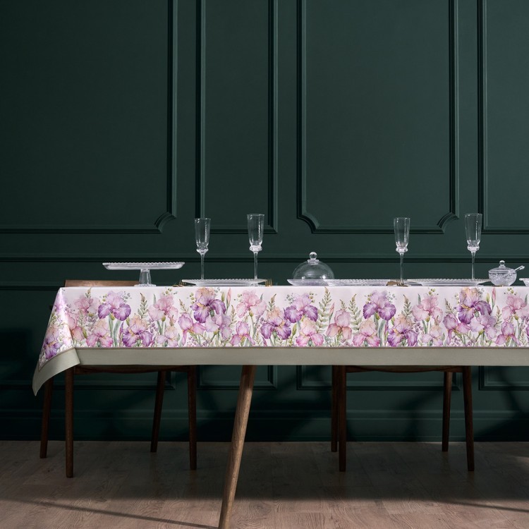 Скатерть "ирисы" 140х300см ,белый, 100% хлопок,твил пропитка Lefard (850-743-24)