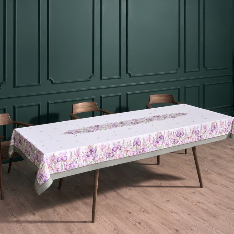 Скатерть "ирисы" 140х300см ,белый, 100% хлопок,твил пропитка Lefard (850-743-24)