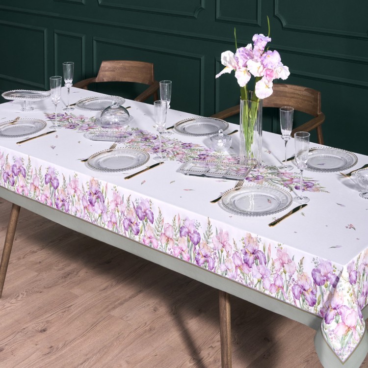 Скатерть "ирисы" 140х300см ,белый, 100% хлопок,твил пропитка Lefard (850-743-24)