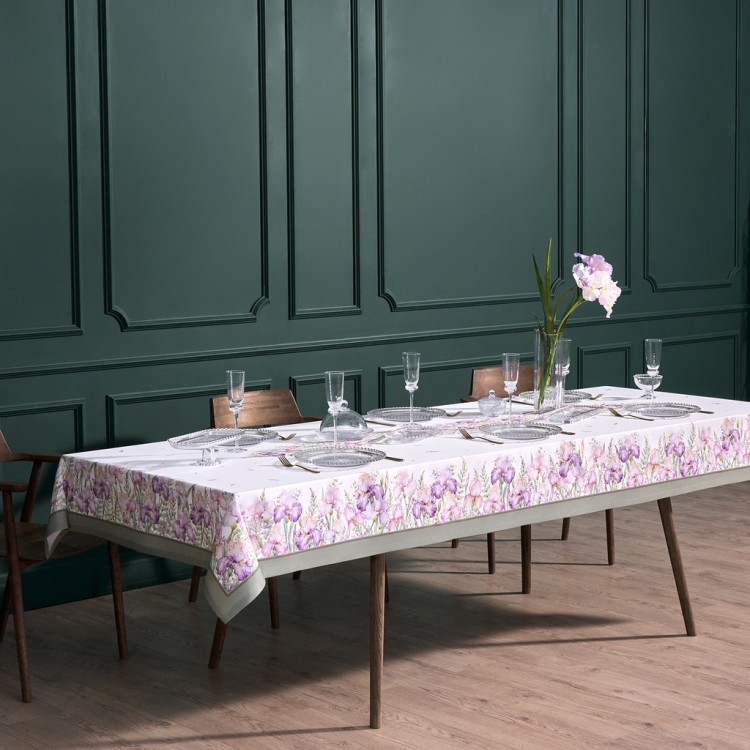 Скатерть "ирисы" 140х300см ,белый, 100% хлопок,твил пропитка Lefard (850-743-24)