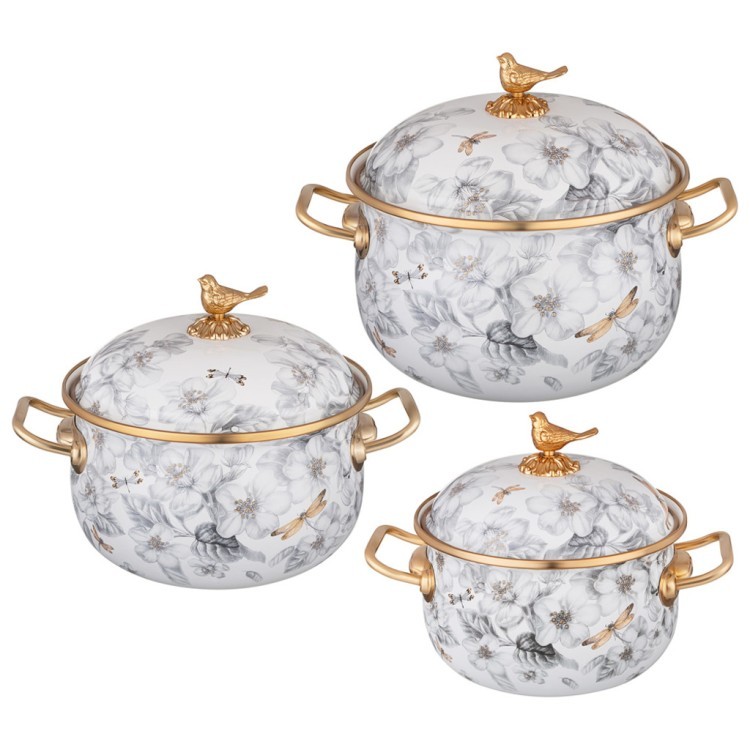 Набор кастрюль lefard эмалированных серия яблоневый сад, 6пр. 2,1л, 2,8л и 3,8л Lefard (950-777)