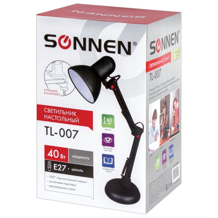 Лампа настольная Sonnen TL-007 на подставке/струбцине 235540 (1) (73064)