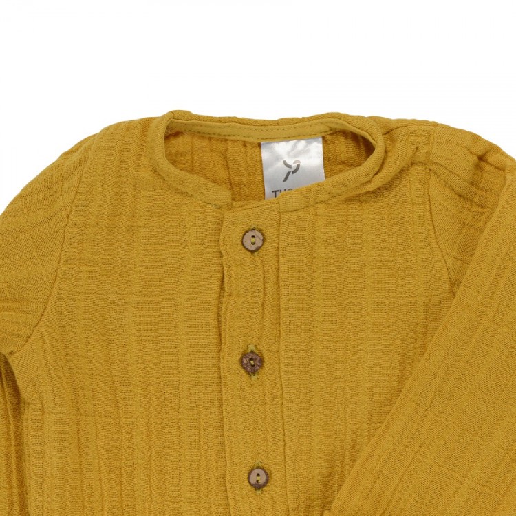 Комбинезон с длинным рукавом из хлопкового муслина горчичного цвета из коллекции essential 9-12М (69583)