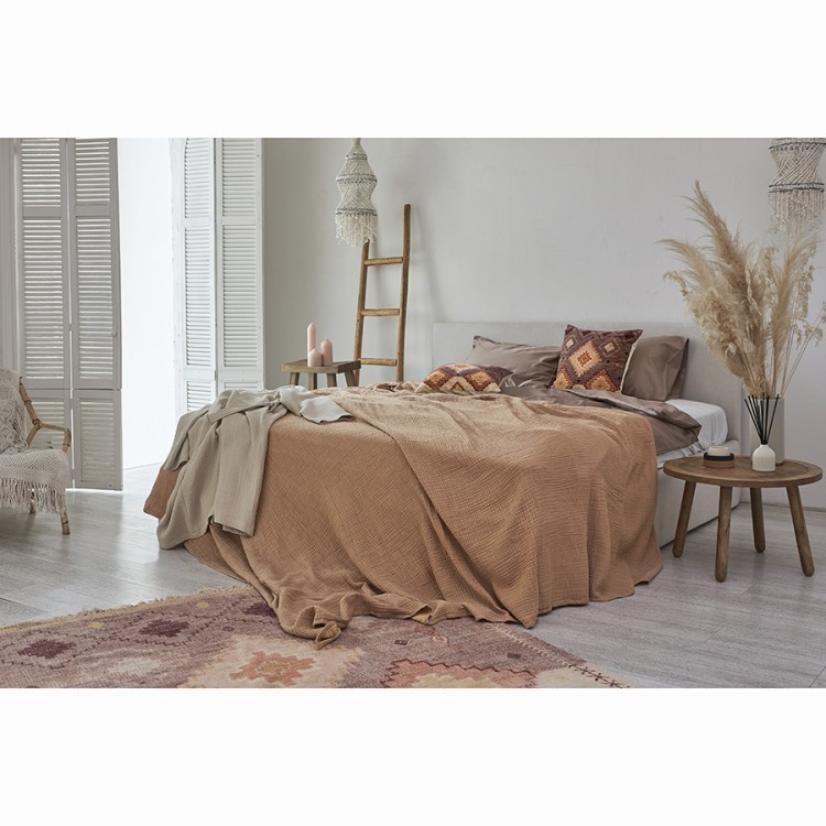 Покрывало двухстороннее из многослойного муслина цвета охры из коллекции essential, 230x250 см (75387)