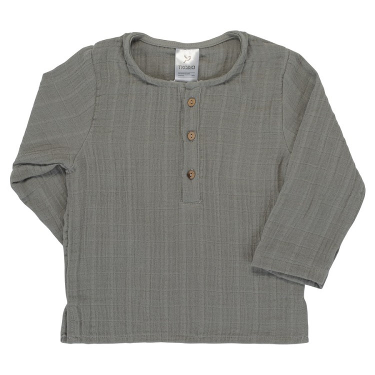 Рубашка из хлопкового муслина серого цвета из коллекции essential 18-24m (69633)