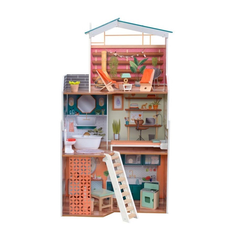 Деревянный кукольный домик "Марлоу", с мебелью 14 предметов в наборе, свет, звук, для кукол 30 см (65985_KE)