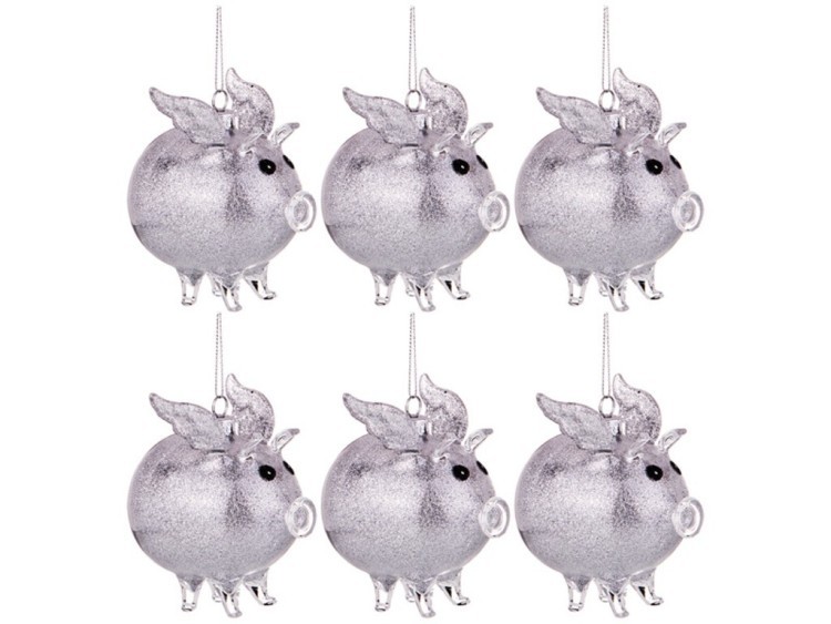 Декоративное изделие " свинка-ангел" цвет:серебро набор из 6шт 9*6 см высота=9,5 см без упаковки Lefard (865-391)