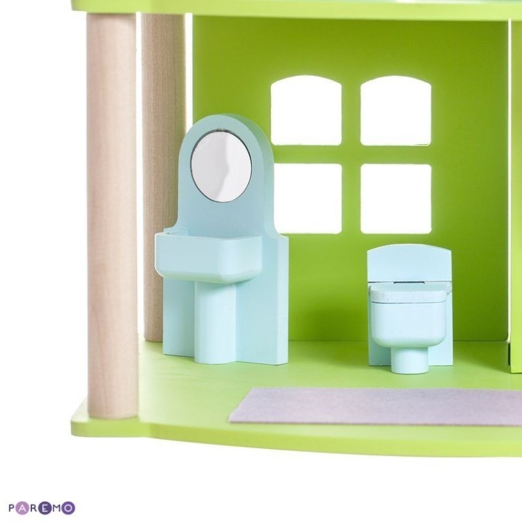 Деревянный кукольный домик "Фиолент", с мебелью 14 предметов в наборе, для кукол 15 см (PD216-02)