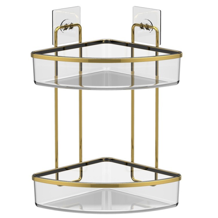 Полка для душа настенная двухъярусная угловая siv, золотистая (74129)