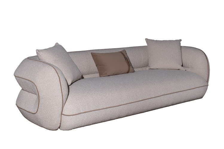 Диван Amelia трехместный букле светлый 253*100*67см с бежевым кантом (TT-00016098)