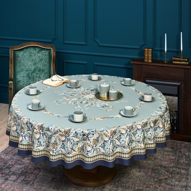 Скатерть круглая "листья морриса" gold stripe d220 см , 100% хлопок , твил, пропитка Lefard (850-752-27)