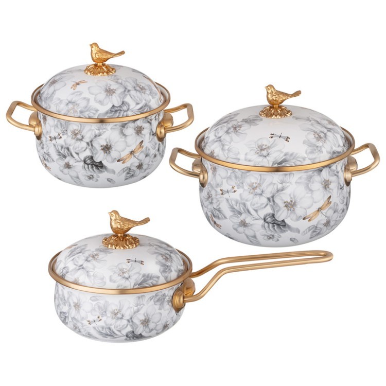 Набор посуды lefard серия яблоневый сад 6пр: кастрюли 2,1л+2,8л (16+18см) и ковш 0,9л (14 см) Lefard (950-780)