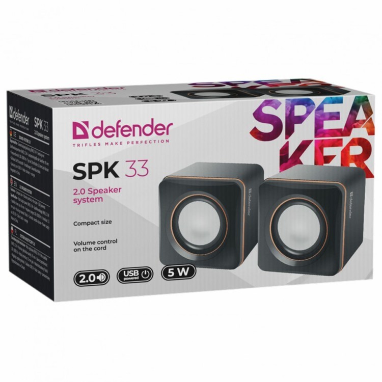 Колонки компьютерные DEFENDER SPK-33 20 5 Вт 3,5 мм джек пластик черные 65633 513814 (1) (94413)