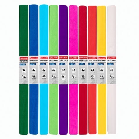 Набор креповой бумаги Brauberg 32 г/м2 10 рулонов 50х250 см яркие цвета 112556 (2) (87108)