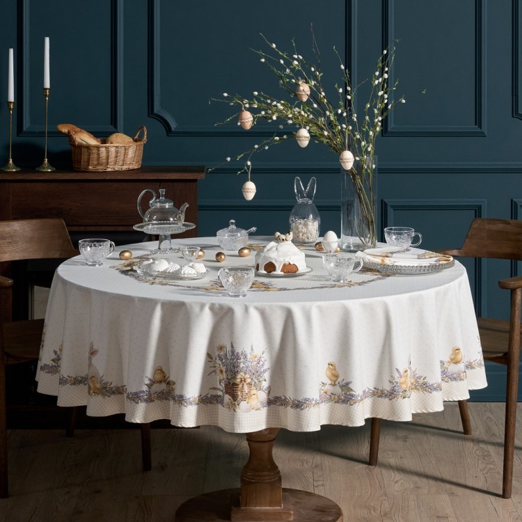 Скатерть круглая "лавандовая весна" 185см, 100% хлопок, твил, пропитка Lefard (850-768-28)