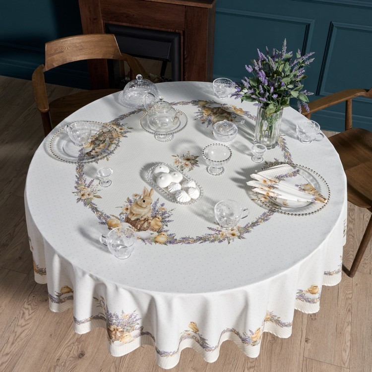 Скатерть круглая "лавандовая весна" 185см, 100% хлопок, твил, пропитка Lefard (850-768-28)