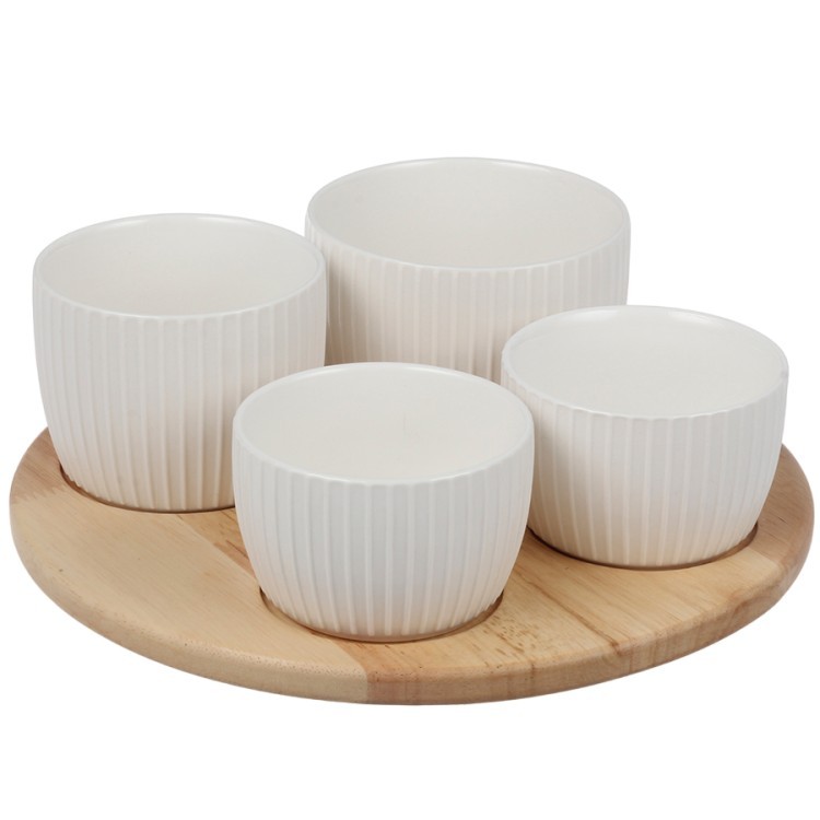 Менажница soft ripples, dual glazing, на деревянной подставке, 4 чаши (77704)