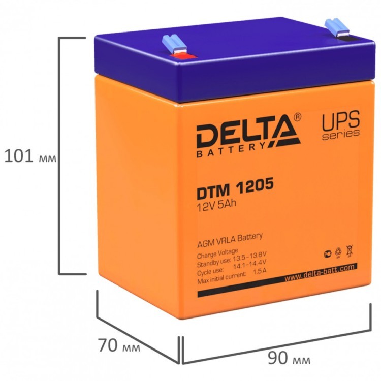 Аккумуляторная батарея для ИБП 12 В 5 Ач 90х70х101 мм DELTA DTM 1205 354900 (1) (93390)