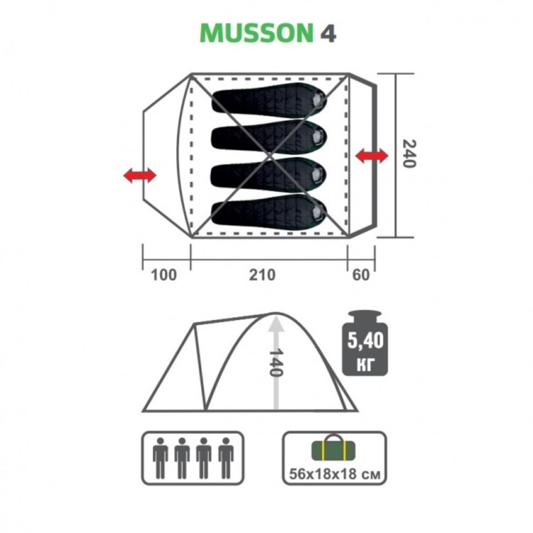 Палатка Helios Musson-4 (HS-2366-4 GO) (77194)