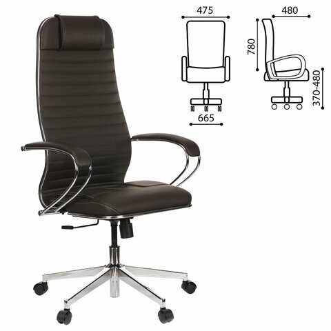 Кресло офисное МЕТТА К-6 хром, экокожа, сиденье и спинка мягкие, темно-коричневое, 532454 (1) (96495)