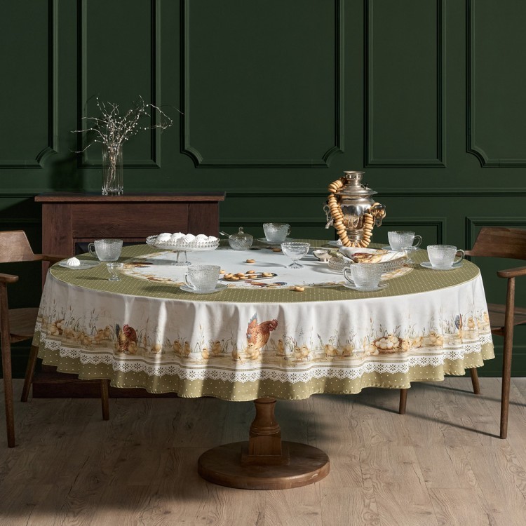 Скатерть круглая "золотая курочка" 220см, 100% хлопок, твил с пропиткой Lefard (850-767-29)