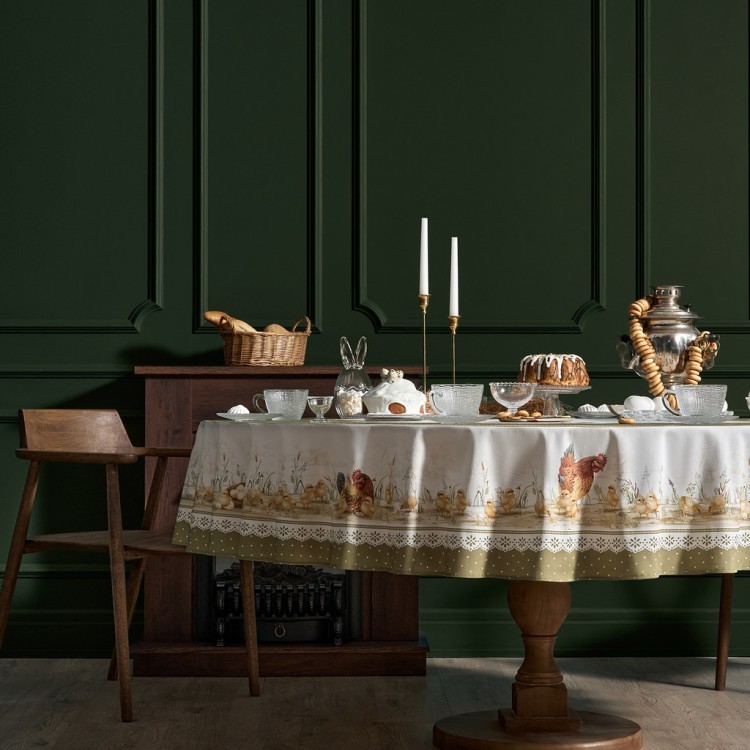 Скатерть круглая "золотая курочка" 220см, 100% хлопок, твил с пропиткой Lefard (850-767-29)
