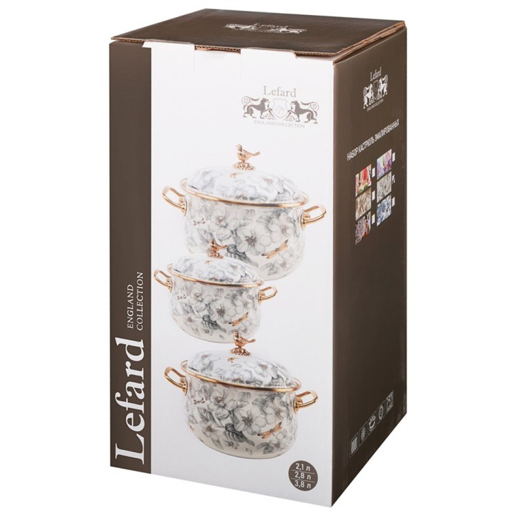 Набор кастрюль lefard эмалированных серия royal garden, 6пр. 2,1л, 2,8л и 3,8л Lefard (950-778)