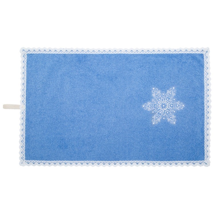 Полотенце "снежинка",30х50. махра,синий,вышивка,100% х\б 400гр\м, кружево SANTALINO (850-331-60)