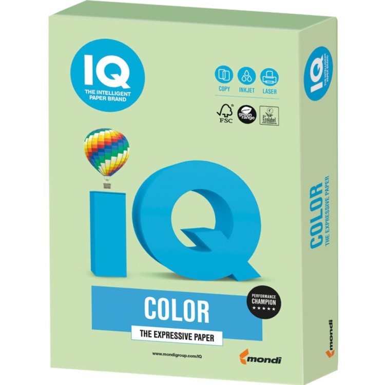 Бумага цветная для принтера IQ Color А4, 160 г/м2, 250 листов, зеленая, MG28 (65419)