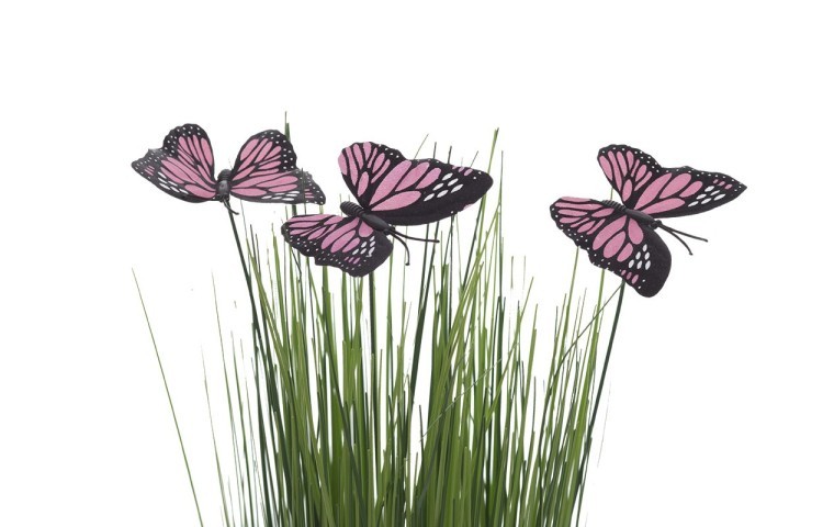 Стебли травы с бабочками на плетеной основе 40 см (крас.) (6) (00002442)