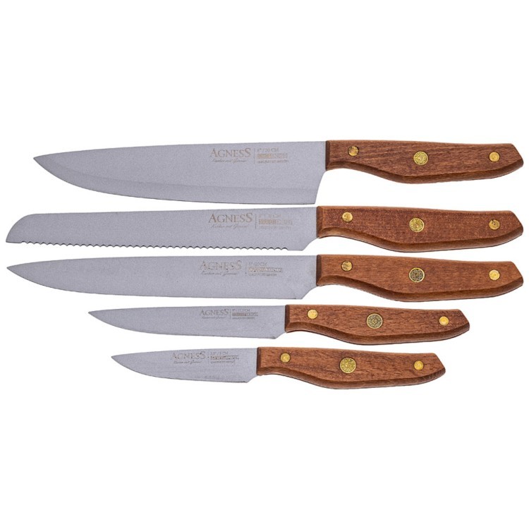 Набор ножей agness с антиналипающим покрытием и деревянной ручкой, 5 предметов Agness (911-653)