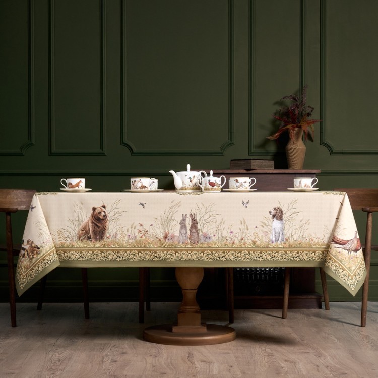 Скатерть "охота" 160х220см, зеленый, 100% хлопок, твил с пропиткой Lefard (850-769-21)