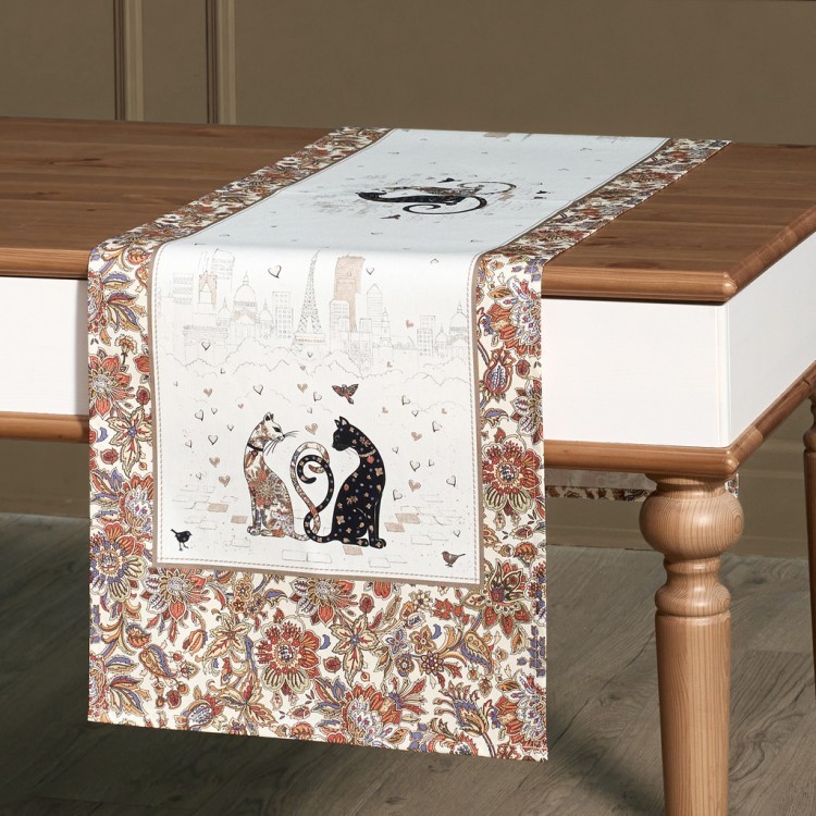 Дорожка "парижские коты",40х146см, белый,100% хлопок,твил Lefard (850-746-3)