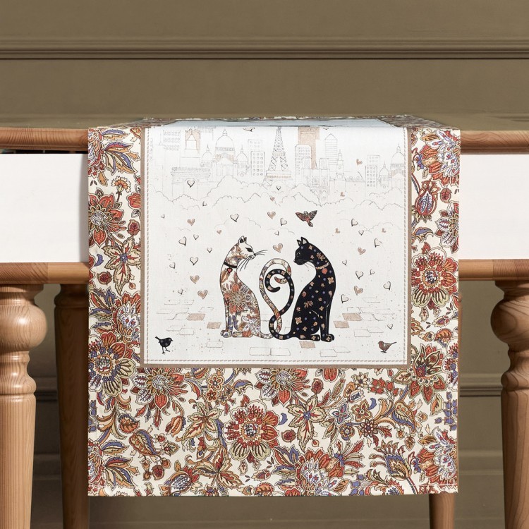 Дорожка "парижские коты",40х146см, белый,100% хлопок,твил Lefard (850-746-3)