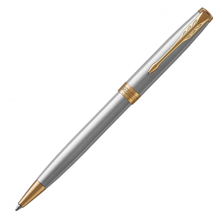 Ручка шариковая Parker "Sonnet Core Stainless Steel GT" корпус серебро позолота черная 142363 (1) (89432)