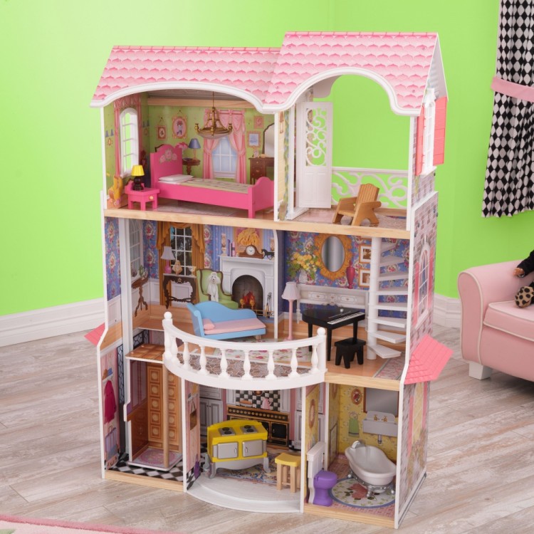 Деревянный кукольный домик "Магнолия", с мебелью 13 предметов в наборе, свет, звук, для кукол 30 см, в подарочной упаковке (65907_KE)