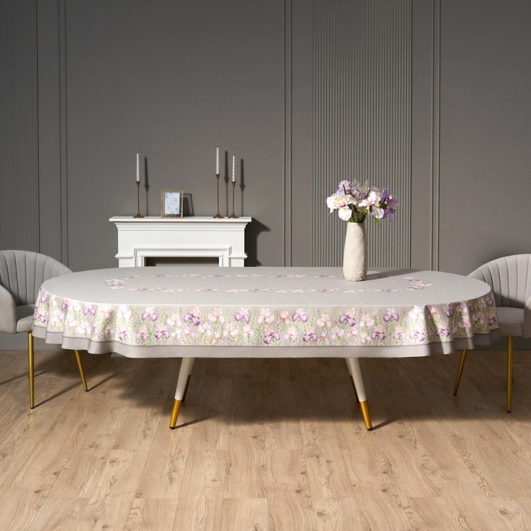Скатерть  овальная  "ирисы" ,180х300см ,серый,100%хлопок ,твил Lefard (850-755-41)