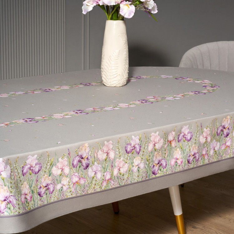 Скатерть  овальная  "ирисы" ,180х300см ,серый,100%хлопок ,твил Lefard (850-755-41)