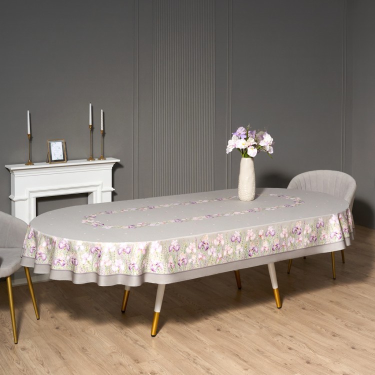 Скатерть  овальная  "ирисы" ,180х300см ,серый,100%хлопок ,твил Lefard (850-755-41)